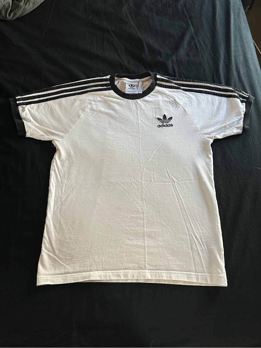 adidas White T-Shirt with Black Trim and Stripes